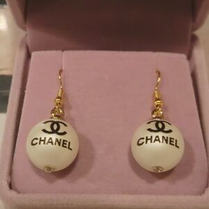 CHANEL Gold and Cream Drop Upcycled Sphere Earrings